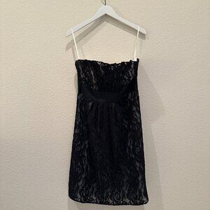 White House Black Market Strapless Black Lace Detail Dress